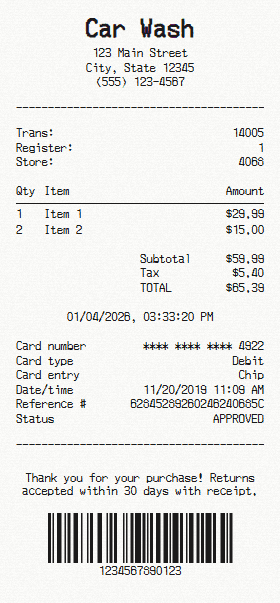 Car Wash receipt template