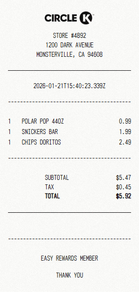 Circle K receipt template