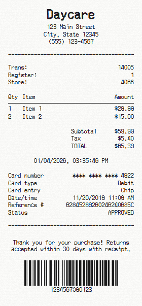 Daycare receipt template