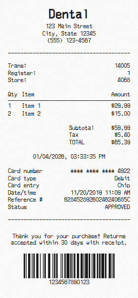 Dental receipt template