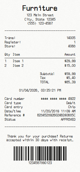 Furniture receipt template