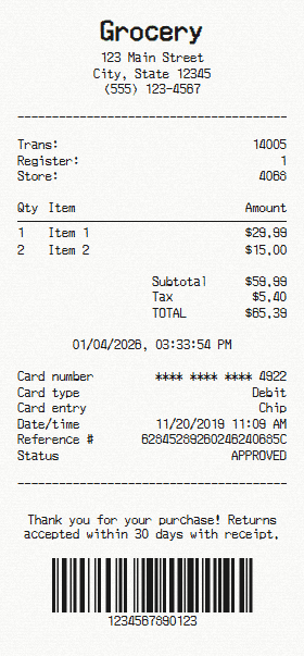 Grocery receipt template