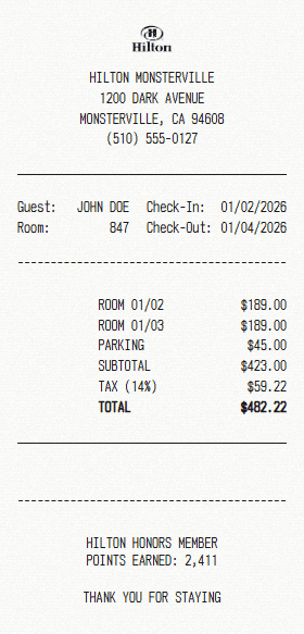 Hilton receipt template