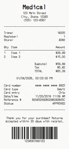 Medical receipt template