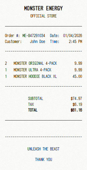 Monster Energy receipt template