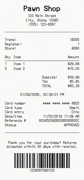 Pawn Shop receipt template