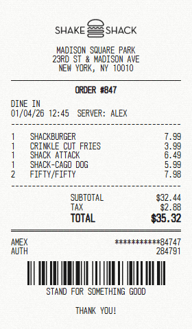 Shake Shack receipt template